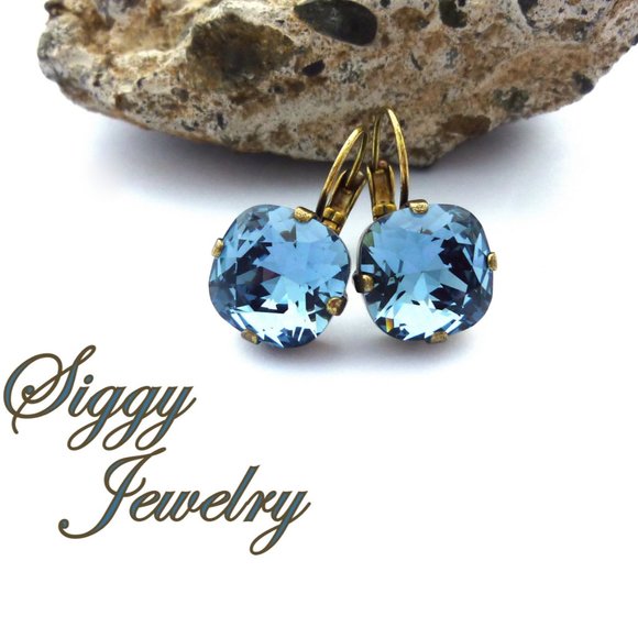 Swarovski Denim Blue Cushion Cut Drop Earring - Picture 5 of 7